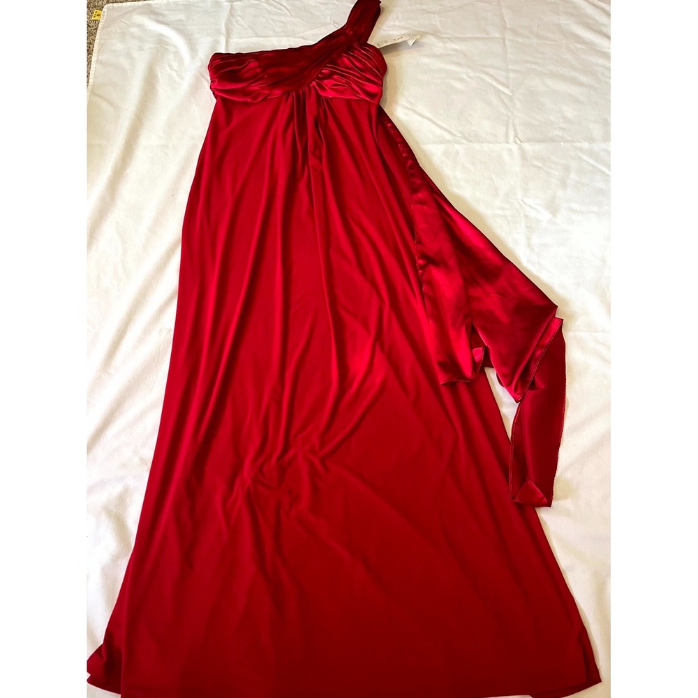 Vintage Celavie One Shoulder Maxi Dress Womens Large Red Satin Formal Party